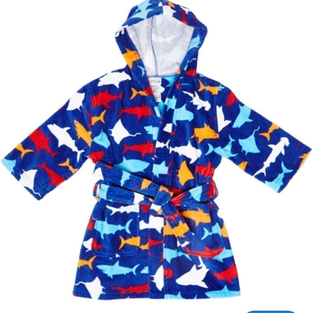 St Eve Swim Bath Pool robe 100% cotton hooded Kids Shark Ocean Terry Cover 5-6